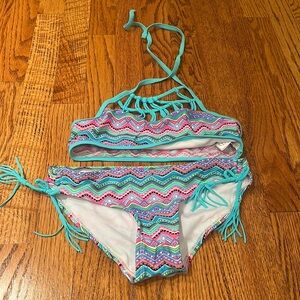 Summer Crush Girl’s Blue Printed Bikini Size 10